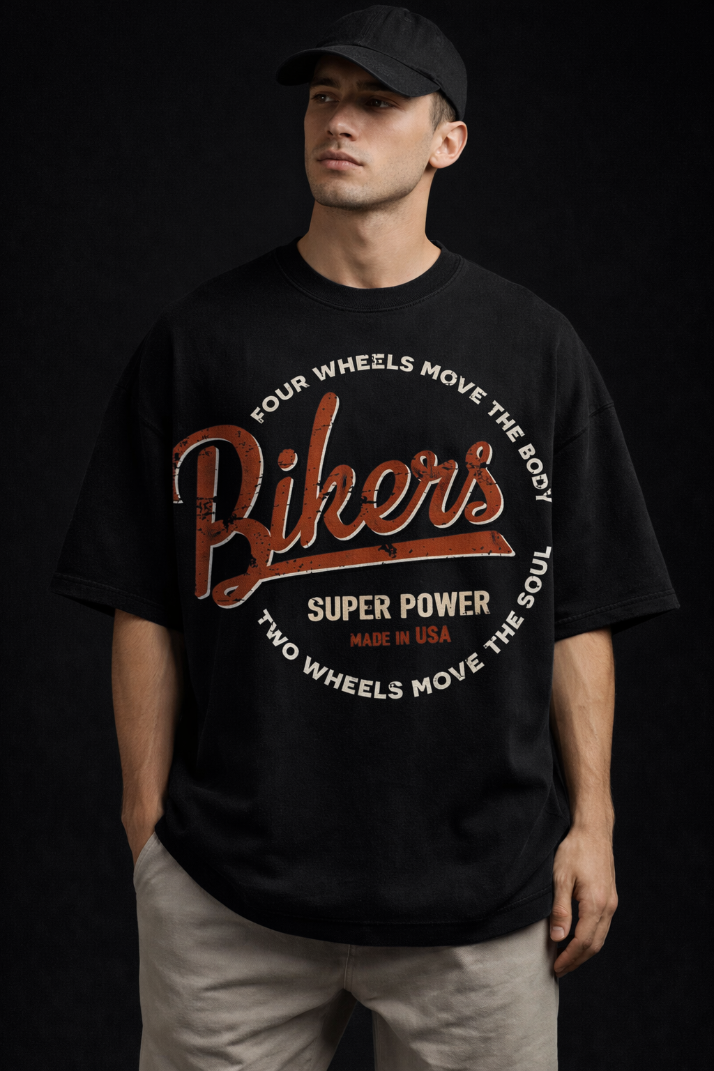 Bikers Super Power Oversized French Terry T-Shirt - 240 GSM
