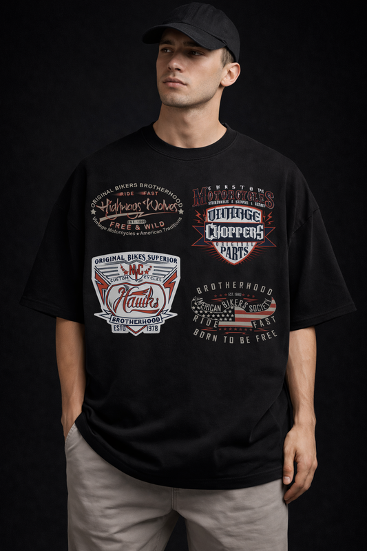 Bikers Brotherhood Oversized French Terry T-Shirt - 240 GSM